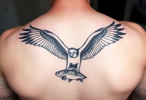 Realistic sized Osprey with a small trout in its talons tattoo idea