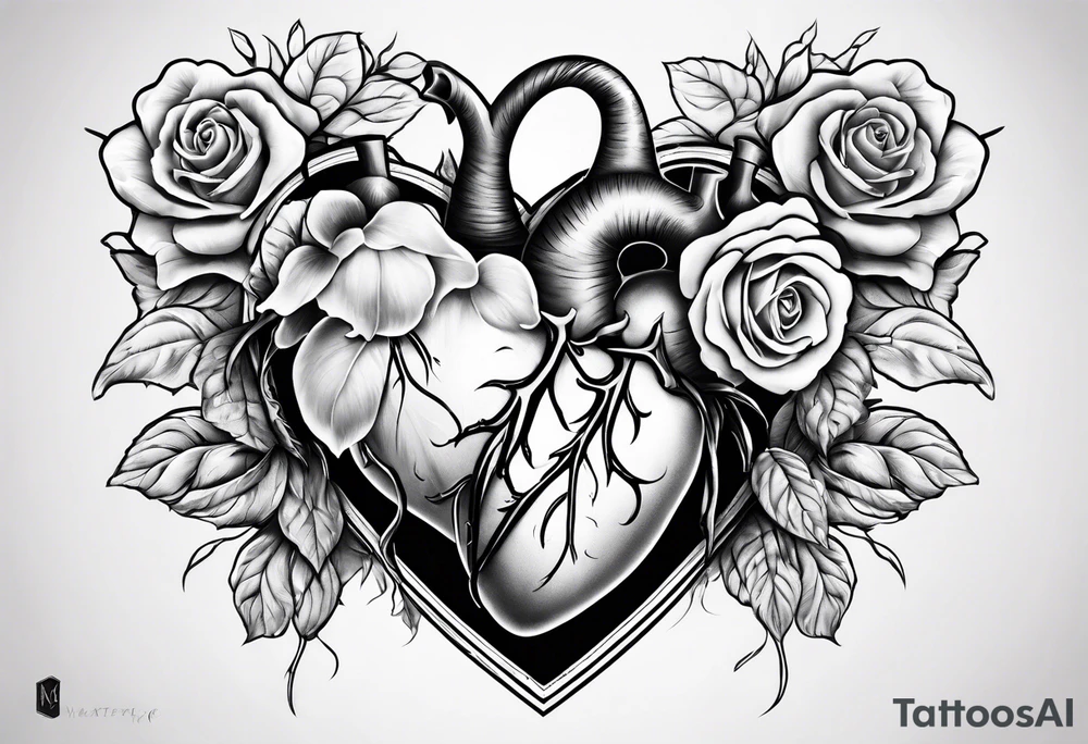 Bleeding heart in roses tattoo idea