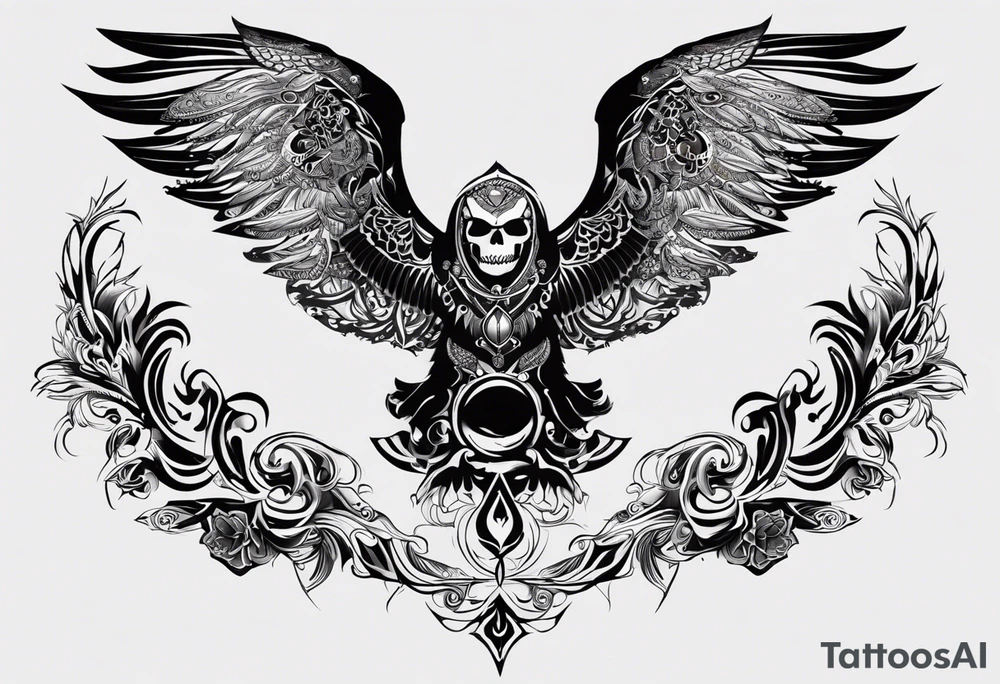 kali ma, alien goddess, valkrye, aries, cosmic pirate, divine feminine, zenza resonance, pachamama, lotus azul, blank panther, eagle, skull, 5D, nueva gaya, dna 12, left side chest tatoo tattoo idea