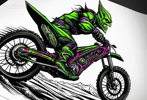 Green goblin riding a full suspension carbon fiber downhill mountain bike tattoo idea