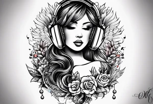 Tattoo full left arm music and medicine tattoo idea