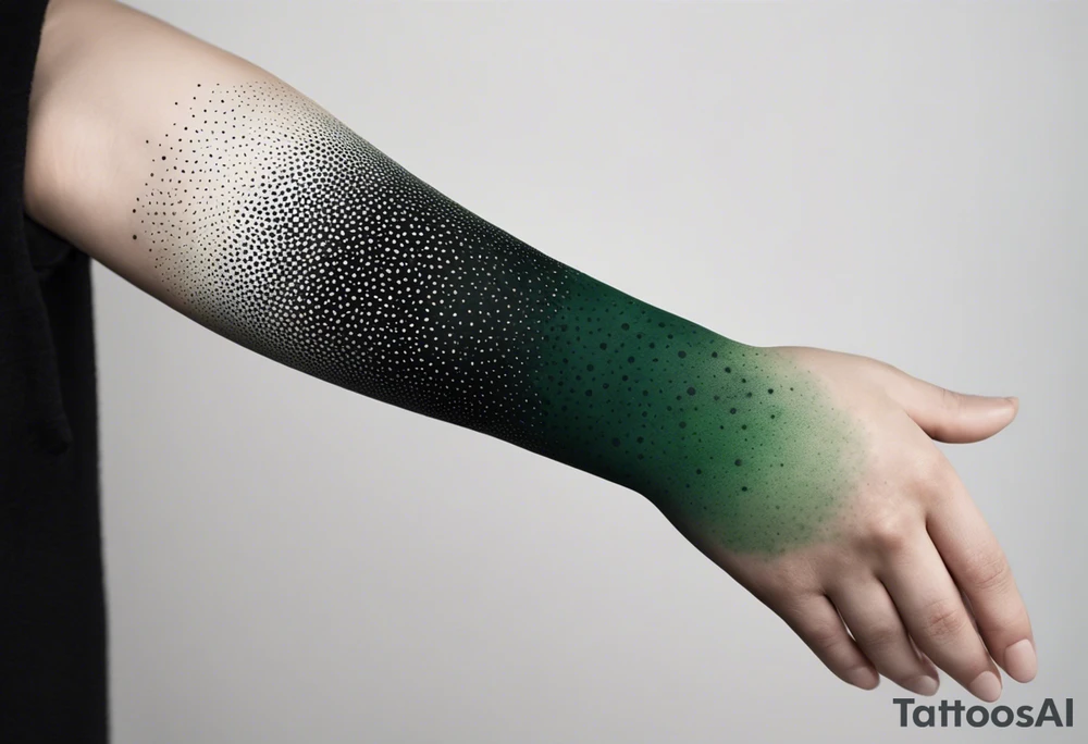 england, abstract, green and black, covered from wrist to forearm, fully covered, no borders, blackwork, no people tattoo idea