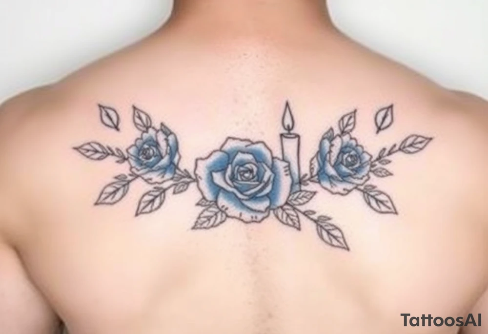 Blue, rose, candles tattoo idea