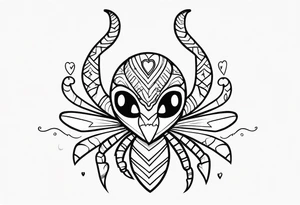 Scorpion drawn in Powerpuff girl style with body segments, head and claws made of hearts tattoo idea