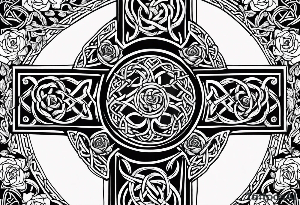 Celtic cross with roses tattoo idea