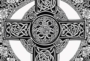 Celtic cross with roses tattoo idea