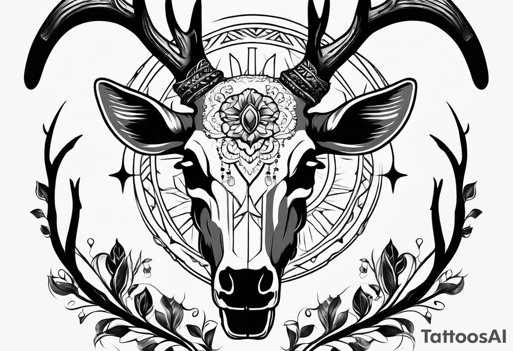 European mount mule deer skull tattoo idea