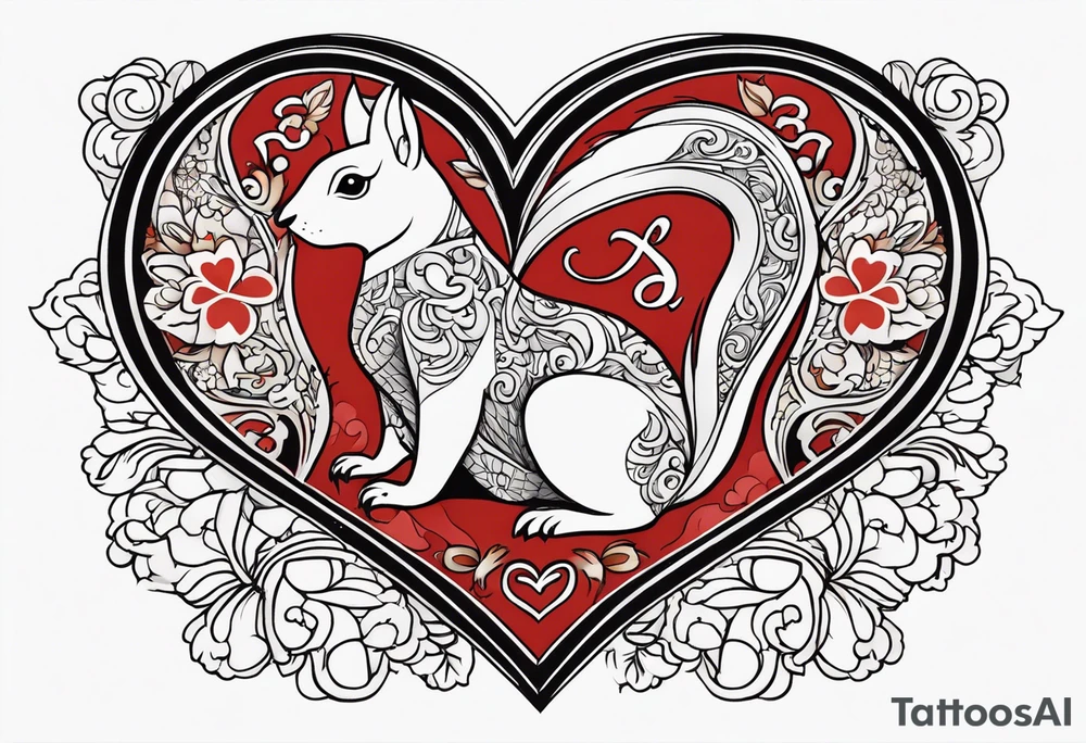 Heart with letters p, s, and o with a squirrel tattoo idea