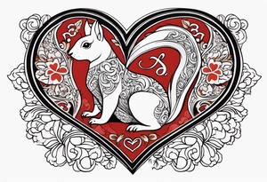 Heart with letters p, s, and o with a squirrel tattoo idea