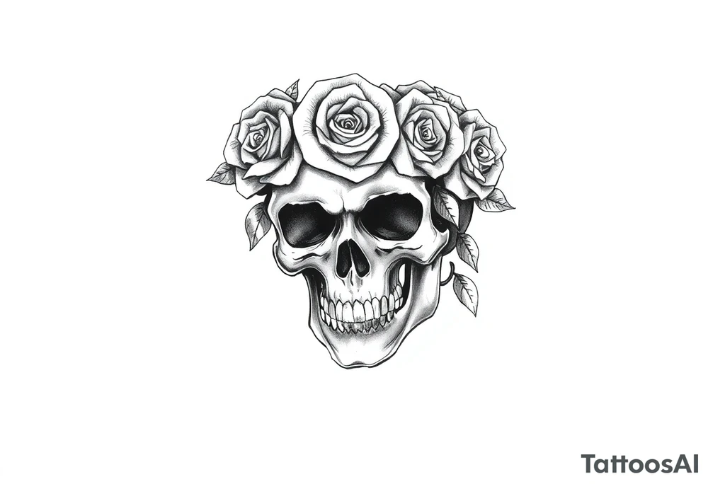 skull with crown of roses tattoo idea
