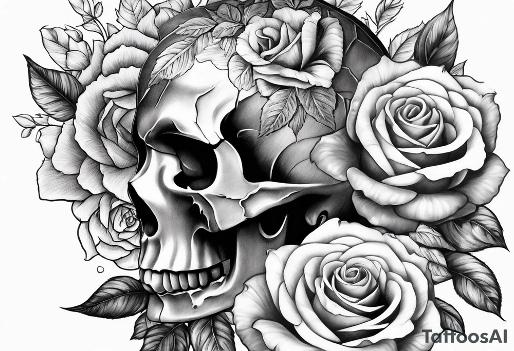 Un pilier romain, un crâne et des roses tattoo idea
