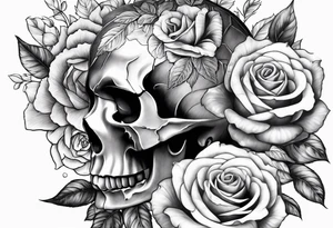 Un pilier romain, un crâne et des roses tattoo idea