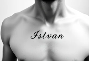 A tattoo of a woman's name in a delicate font under her breast on her ribcage - Istvan tattoo idea