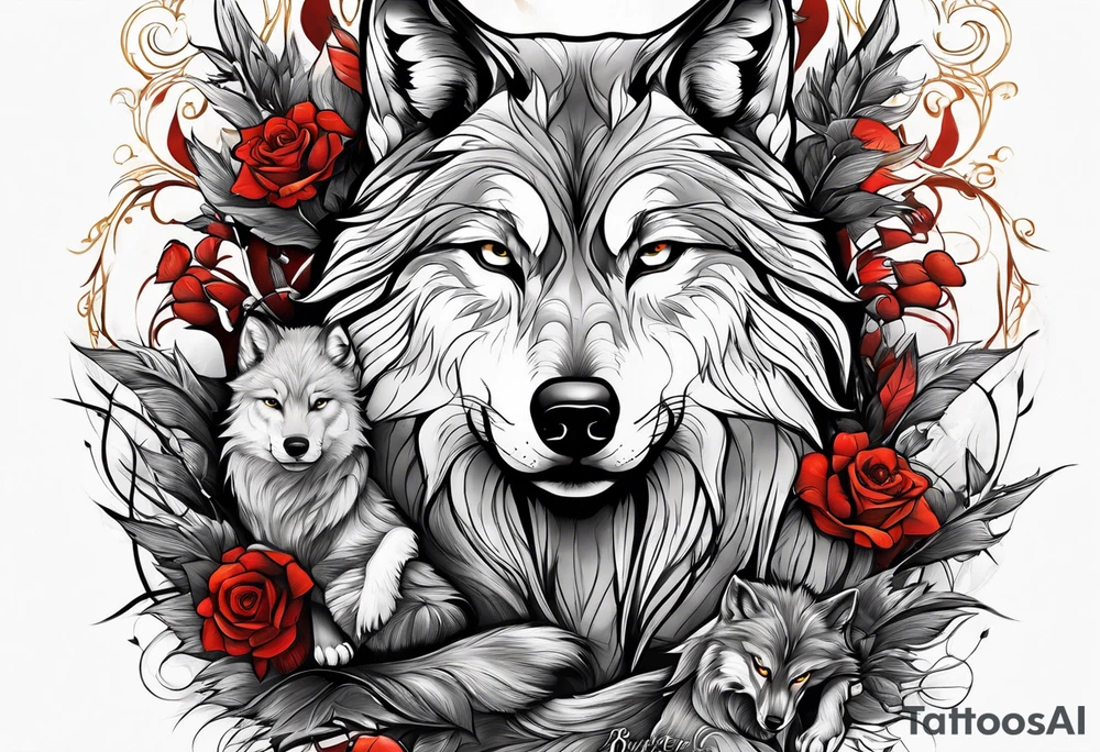 Wolf protecting cubs tattoo idea