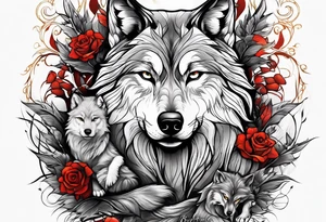 Wolf protecting cubs tattoo idea