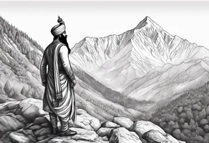 Guru gobind singh ji standing on a mountain tattoo idea