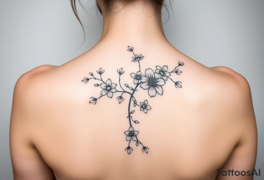 A spine tattoo a flower vine with a birth flowers according to these months in order June November July August April June April tattoo idea