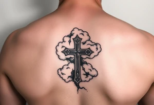 add cross neklace with one angle and some details cloud tattoo idea