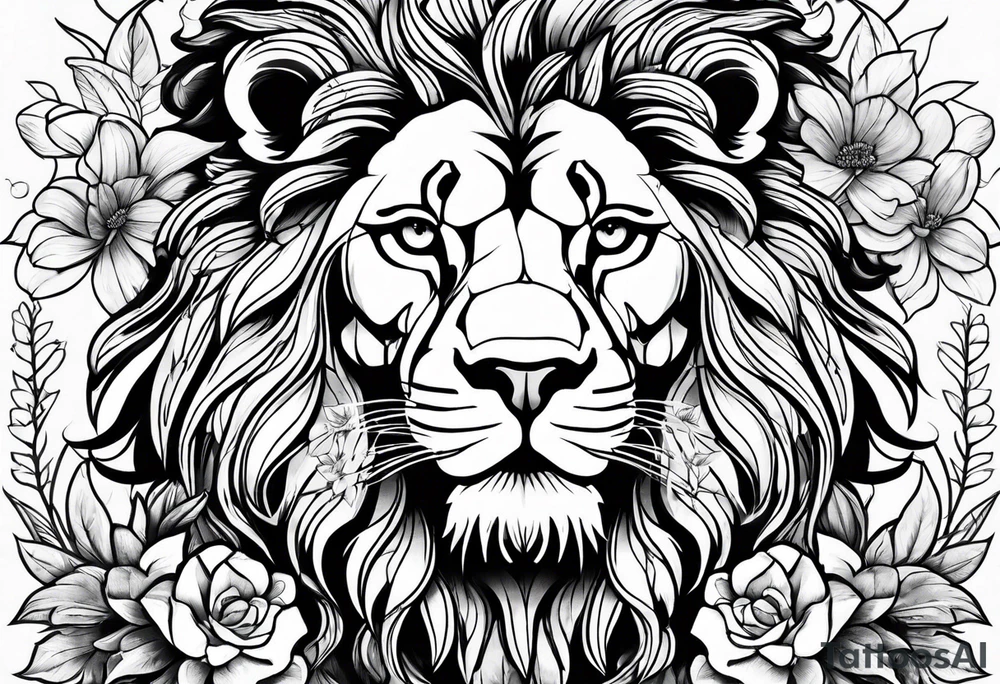 Lion and flowers tattoo idea