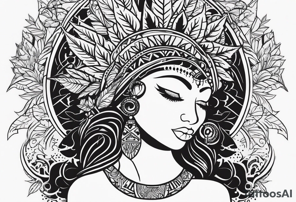 Black Goddess of marijuana tattoo idea