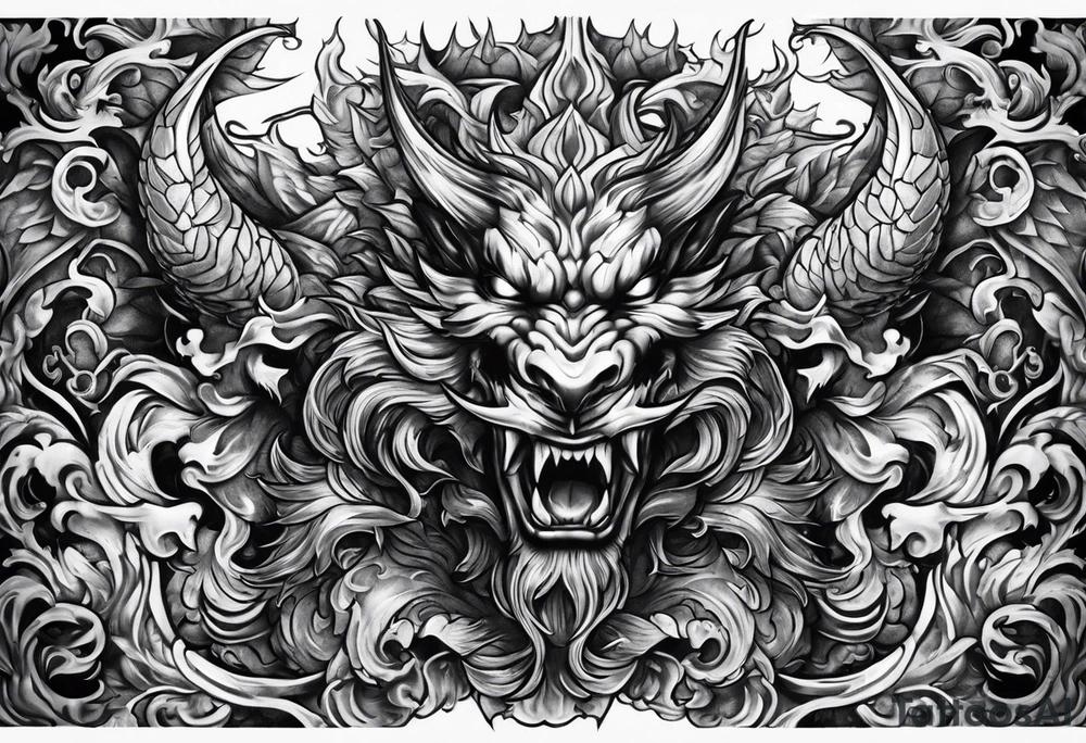 male fighting demons tattoo idea