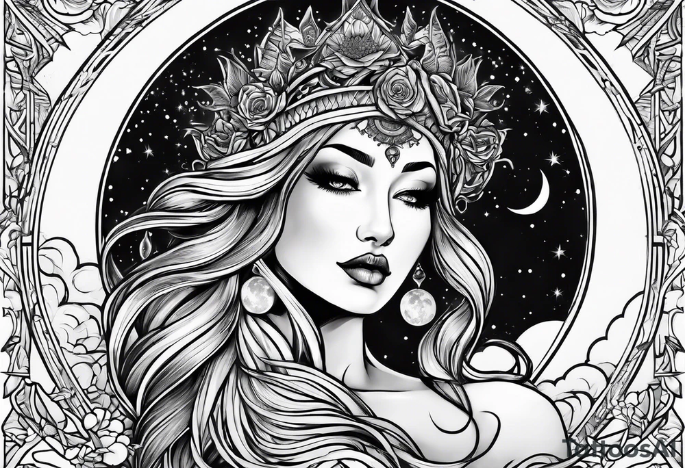 Goddess nyx , with the moon behind tattoo idea