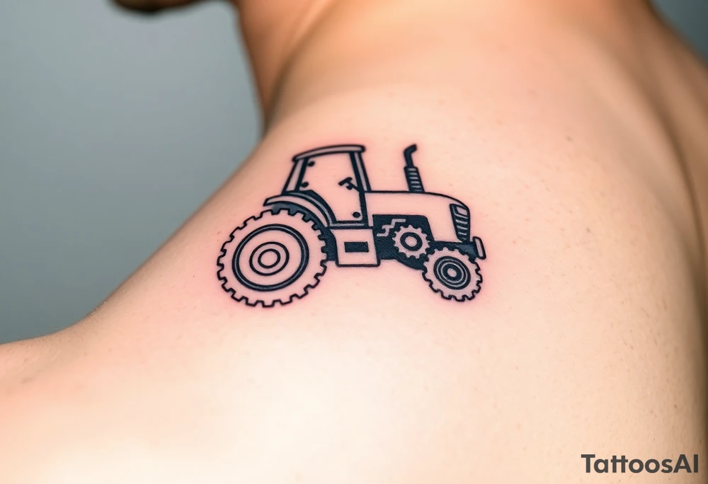 A stylized tractor made of mechanical gears, showing the strength and engineering behind farming machinery tattoo idea