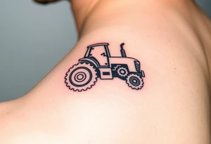 A stylized tractor made of mechanical gears, showing the strength and engineering behind farming machinery tattoo idea