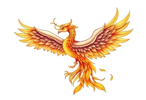 magnificent phoenix rising from golden flames with trailing embers tattoo idea