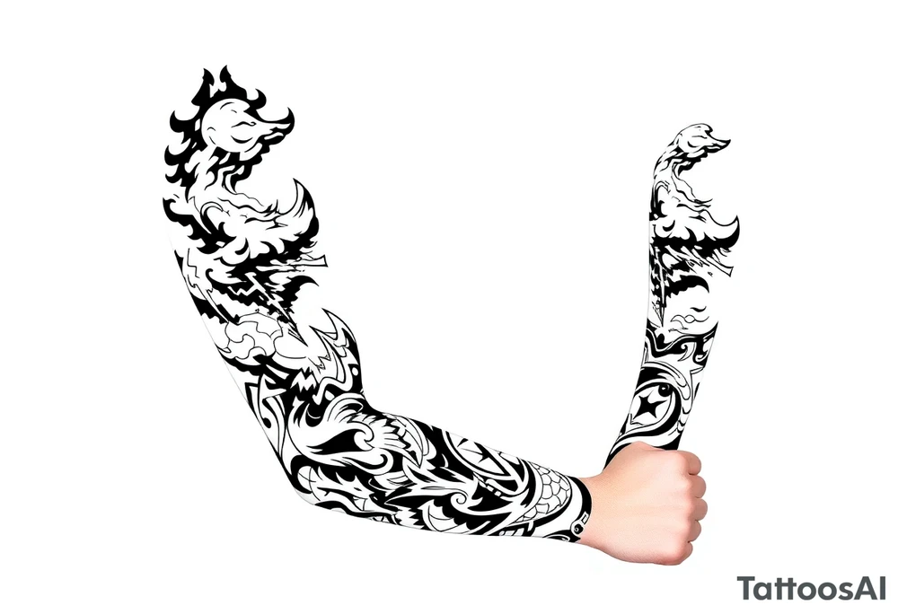right arm sleeve, storm clouds and lightning mixed throughout, tattoo idea