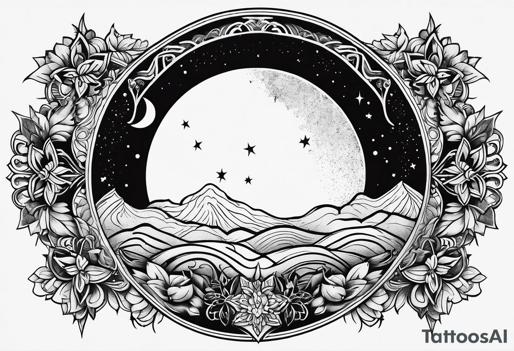 Ornemental moon tattoo idea
