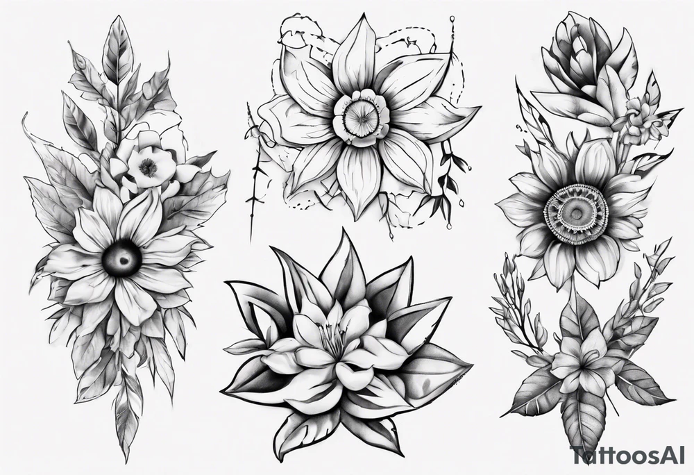 indigenous flowers thigh piece not realism tattoo idea