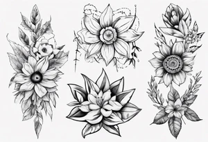 indigenous flowers thigh piece not realism tattoo idea