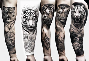 half tiger half human arm sleeve realistic tattoo idea