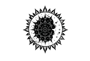 celestial sun and moon embrace with constellation patterns tattoo idea