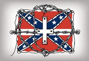 Rebel flag caught between 2 bands of barbed wire tattoo idea