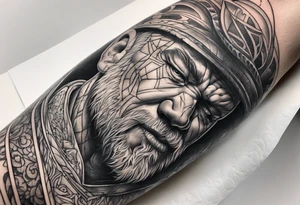 distressed pain tissue elbow man tattoo idea