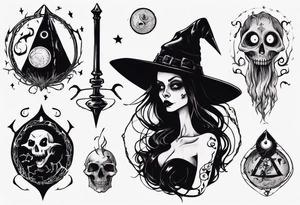 a Tim Burton-style witch necromancer tattoo idea