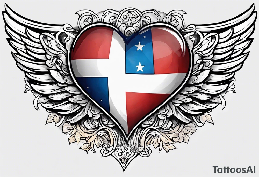 Flag inside of a heart with wings tattoo idea