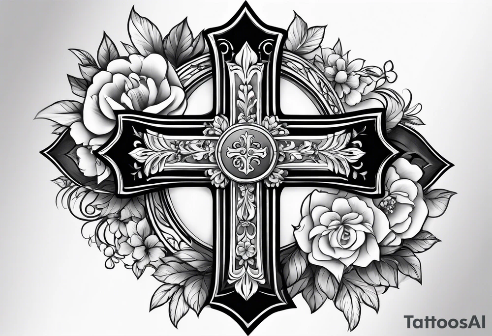 Cross with flowers tattoo idea