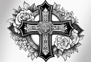 Cross with flowers tattoo idea