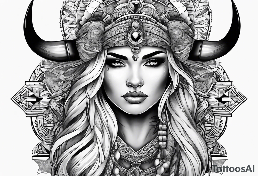 buffalo and woman whole body tattoo idea