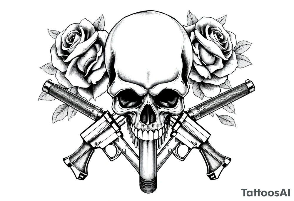 skull,roses,cigar,crossed guns, tattoo idea