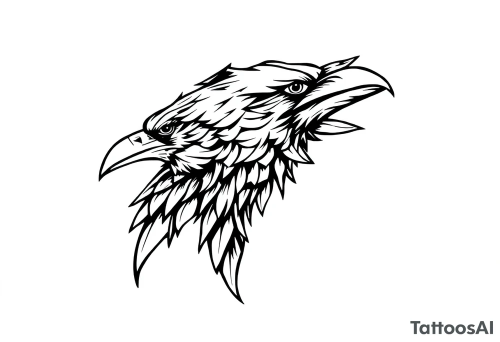 linear abstract raven tattoo idea