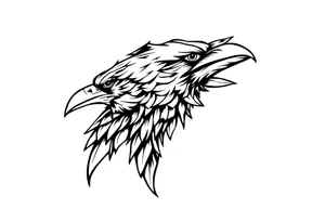 linear abstract raven tattoo idea