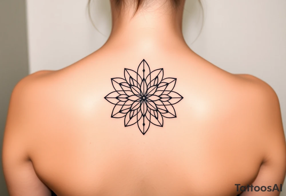 A symmetrical Flower of Life with hexagonal crystal details, enhancing its sacred geometric nature. tattoo idea