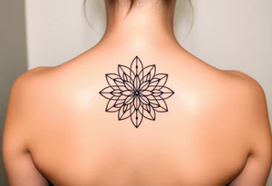 A symmetrical Flower of Life with hexagonal crystal details, enhancing its sacred geometric nature. tattoo idea
