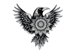 black raven with mandala tattoo idea