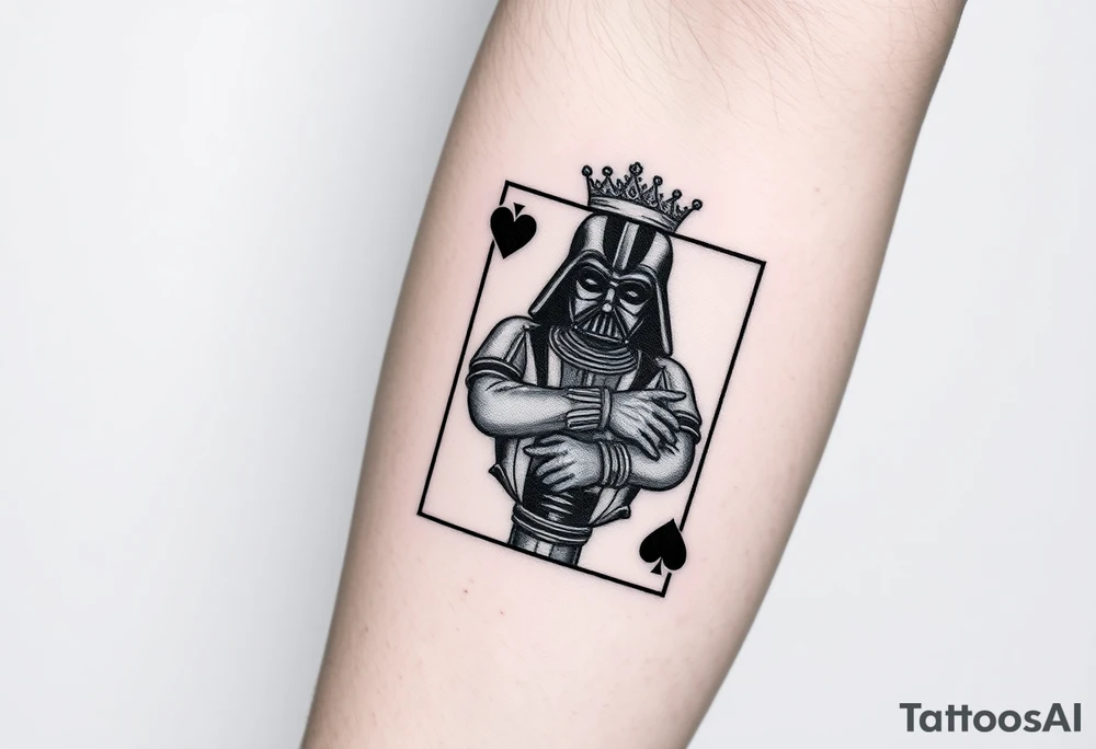 king of hearts card with arm Darth Vader card with paw prints and princess crown tattoo idea