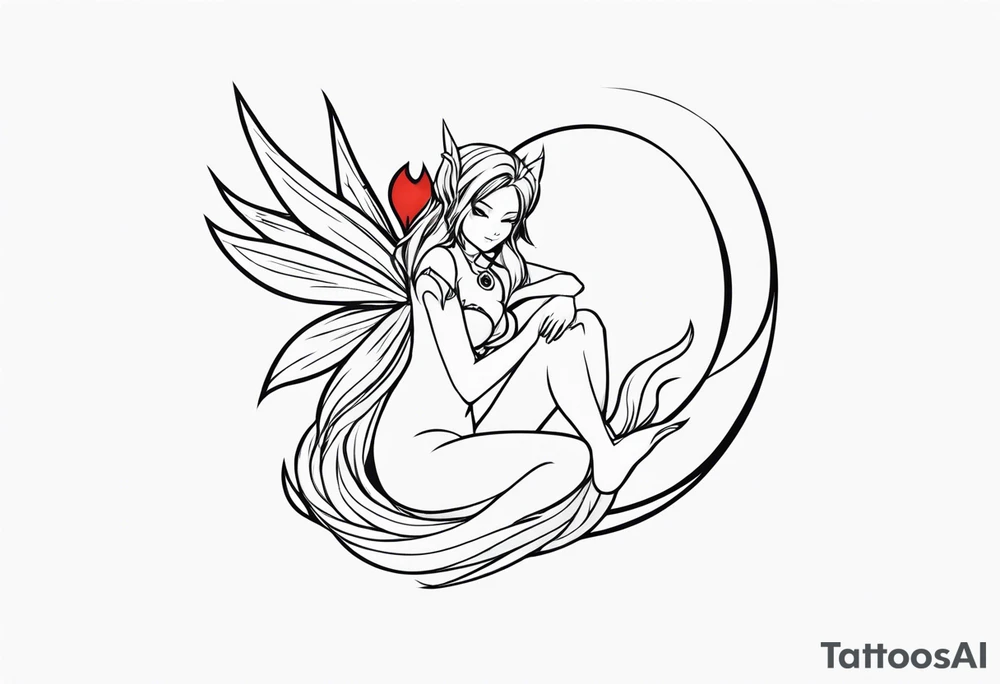 A fairy with a tail inspired by the logo of the show called Fairy Tail in a fetal position leaning in tattoo idea